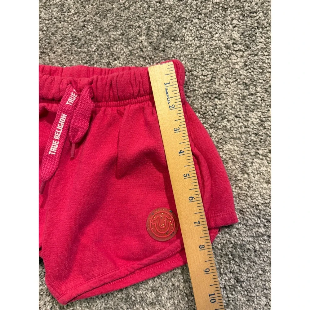 True Religion Shorts Girls L(6X) Pink Sweat Shorts Horseshoe Logo Dolphin Hem